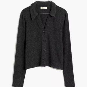 Madewell Brushed Rib Polo Crop Cardigan